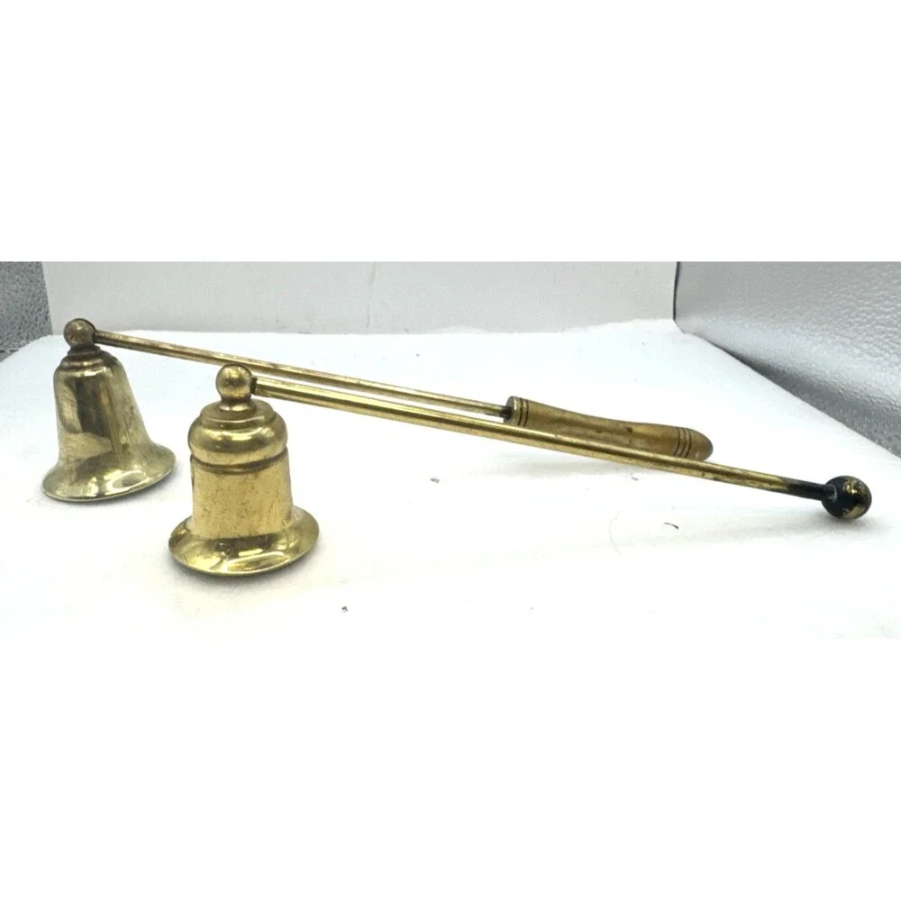 VTG  Brass 9 & 8 In Candle Snuffers Set of 2 Hinged Bell Candle Extinguishers
